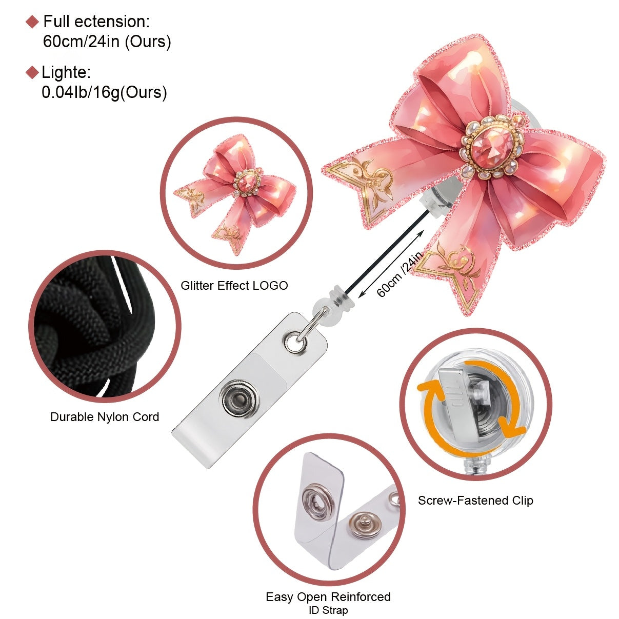 Pink Bow Badge Scroll, Telescopic Badge Scroll, Etiquette Badge Scroll, Nurse Badge Scroll, Nurse Bow Badge Scroll Bracket