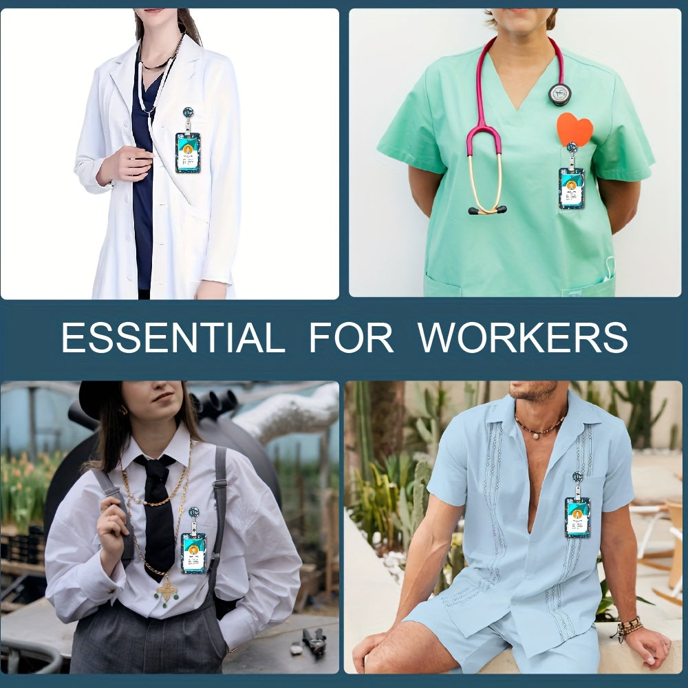 A durable badge set with a safety clasp and retractable scroll - a protective ID case for nurses, doctors, teachers, students
