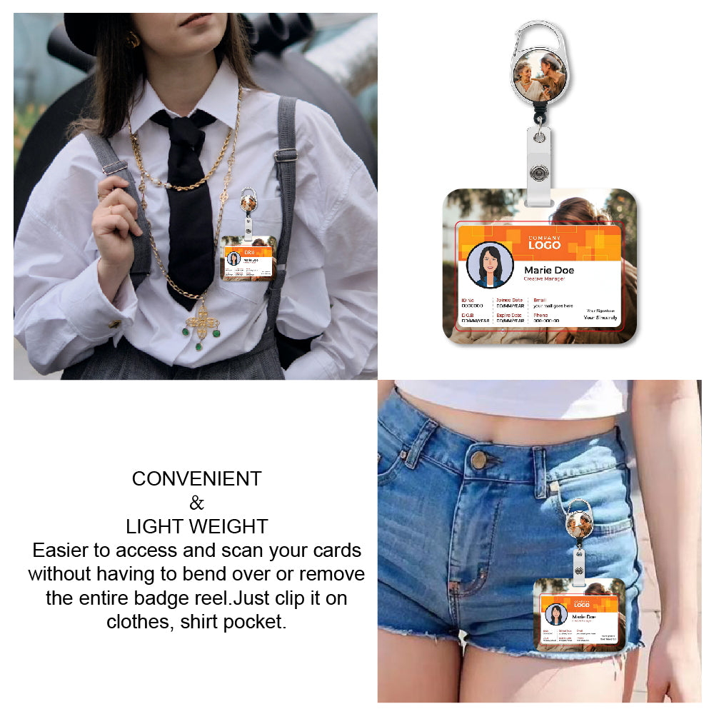 Customized horizontal ID card holder with a rotating badge