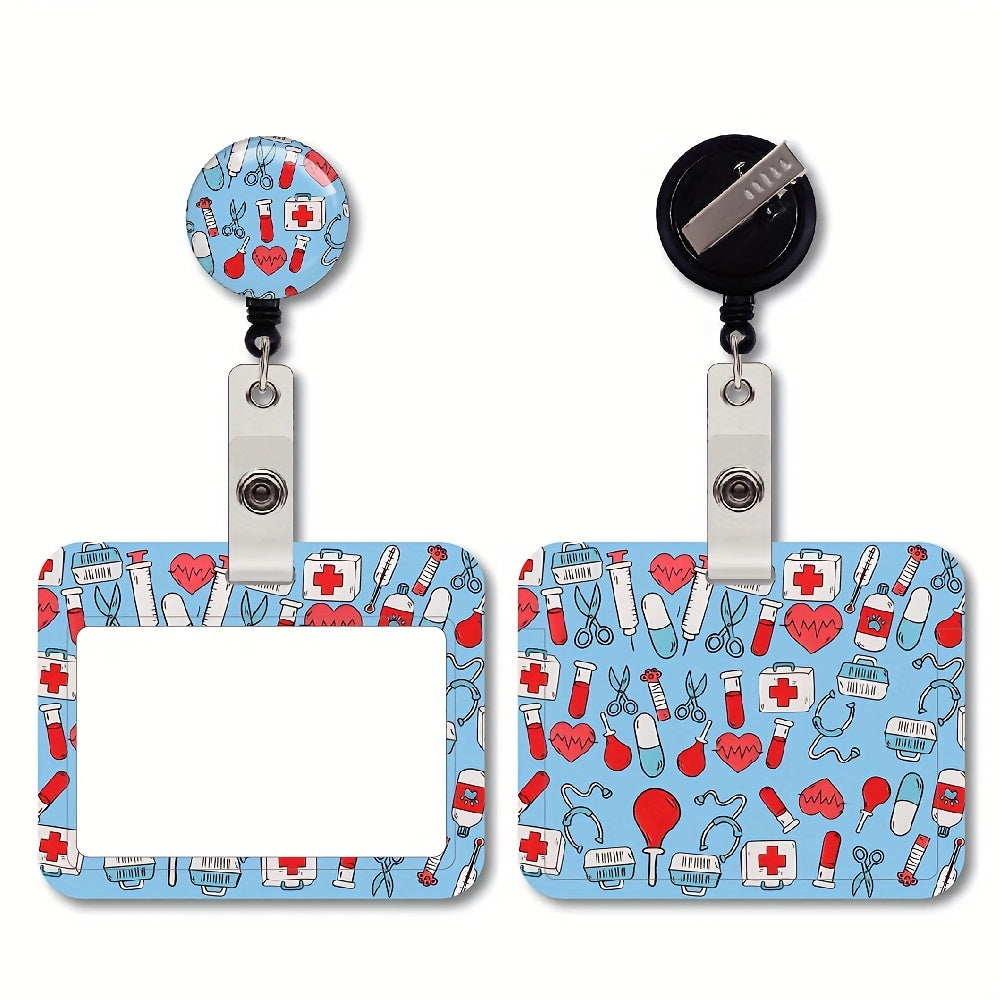 A durable badge set with a safety clasp and retractable scroll - a protective ID case for nurses, doctors, teachers, students