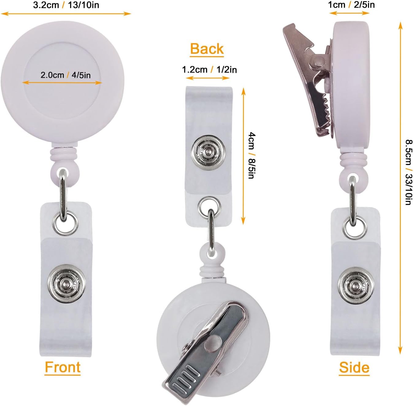 5 Pack Retractable ID Badge Holder Reels with Swivel Alligator Clip Bulk Pack Premium Badge (White)