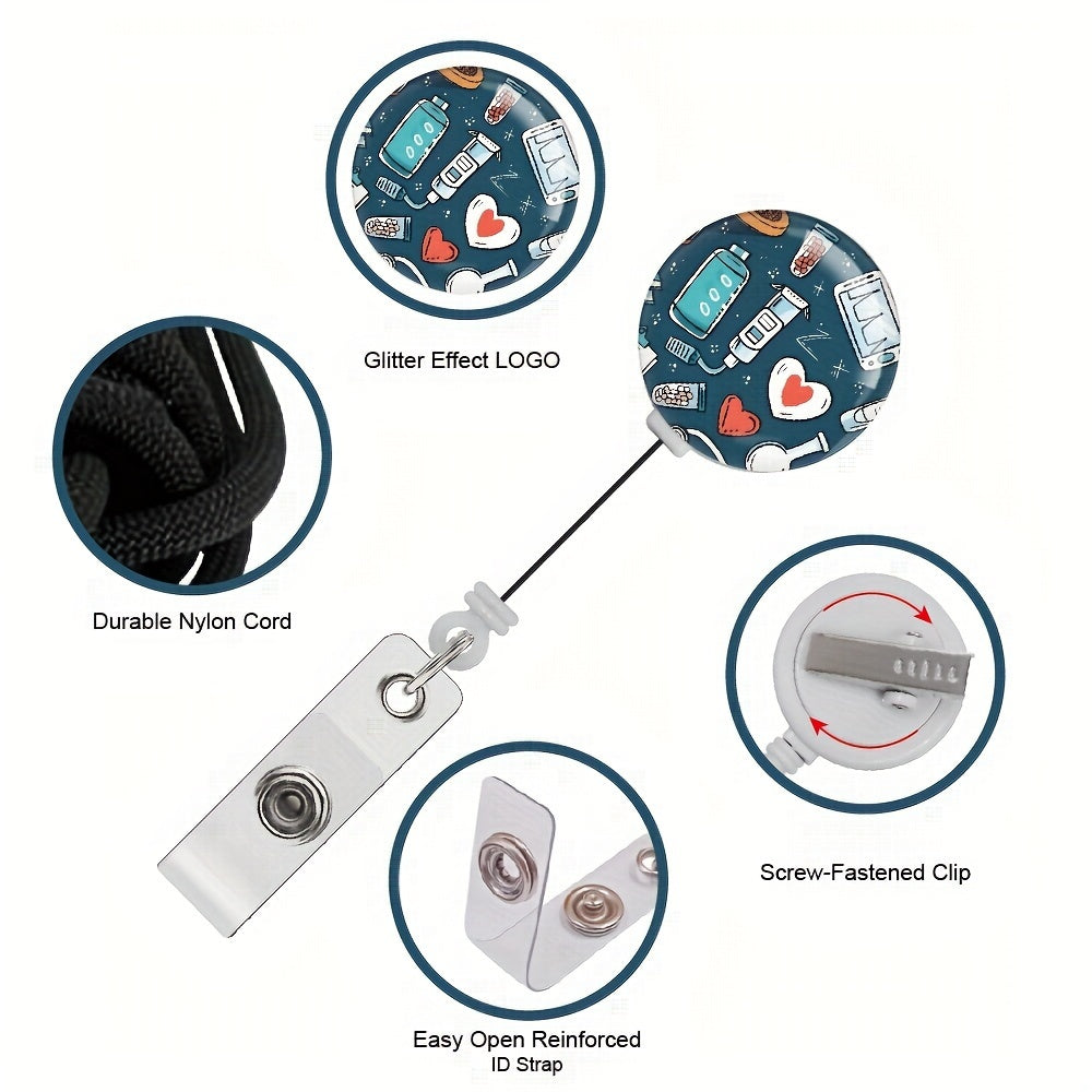 A durable badge set with a safety clasp and retractable scroll - a protective ID case for nurses, doctors, teachers, students
