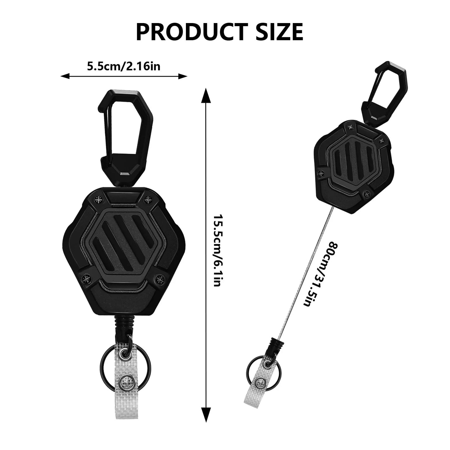 Anti-theft buckle Rope Black Heavy duty outdoor Climbing Tactical Id retractable badge reel