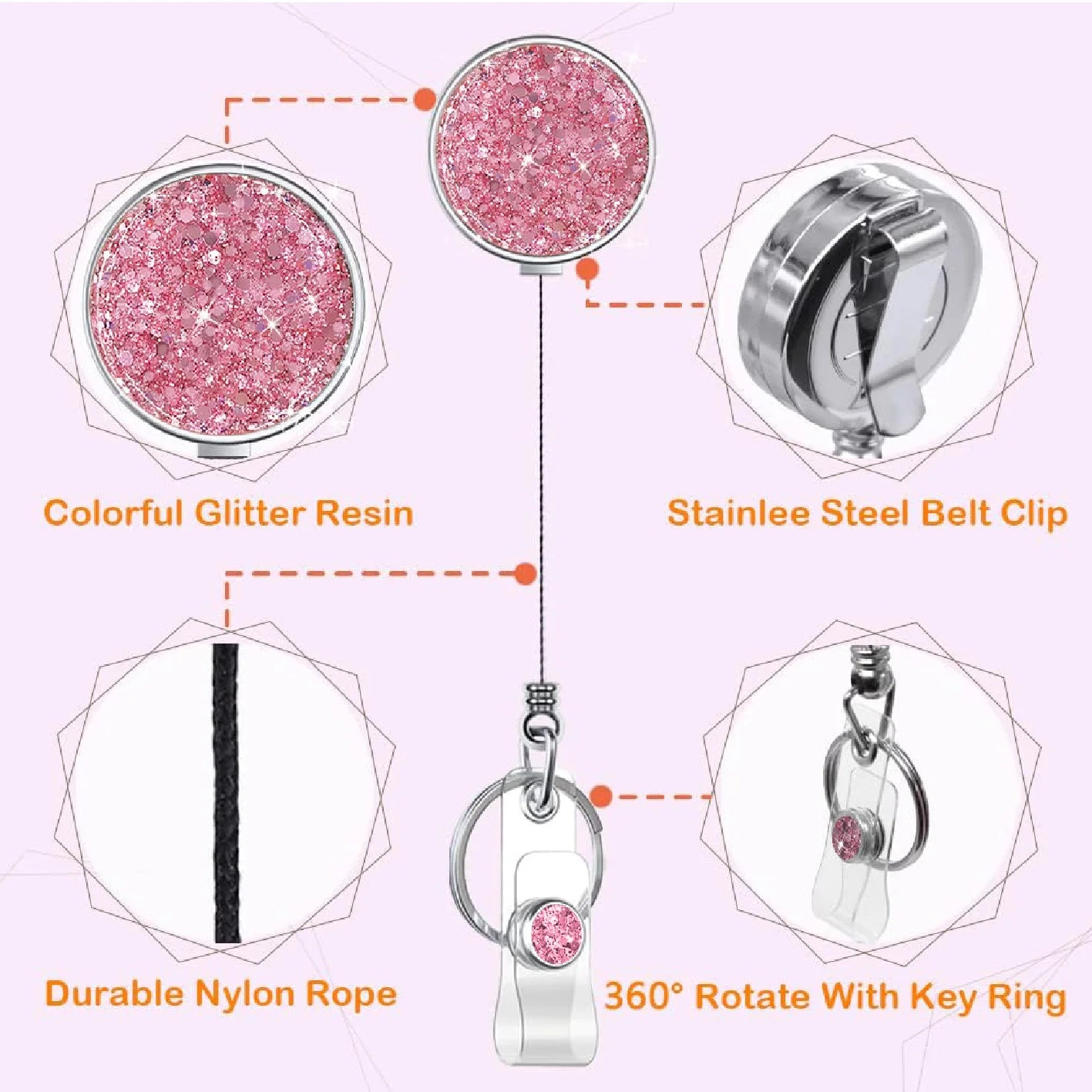 Retractable Nurse badge holder Scroll Flash ID badge holder retractable key chain badge reel