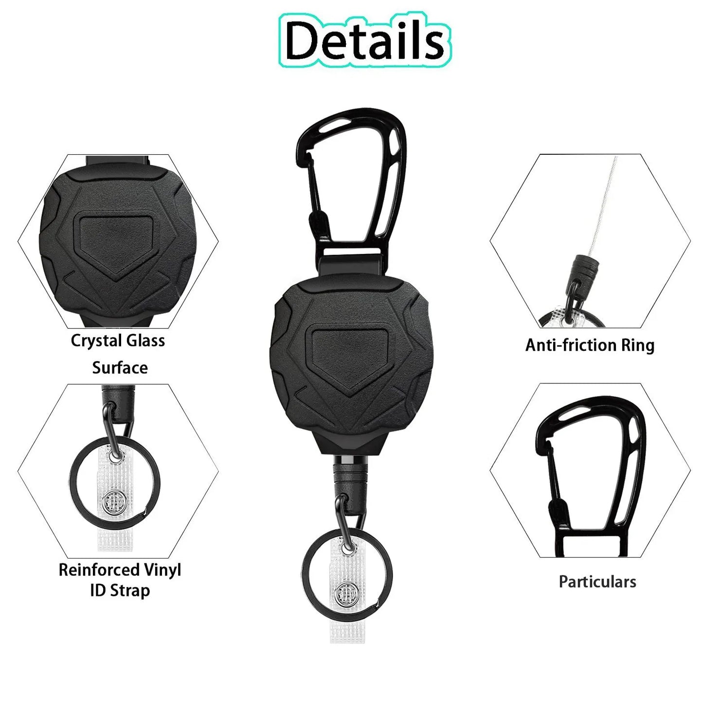 Anti-theft buckle Rope Black Heavy duty outdoor Climbing Tactical Id retractable badge reel
