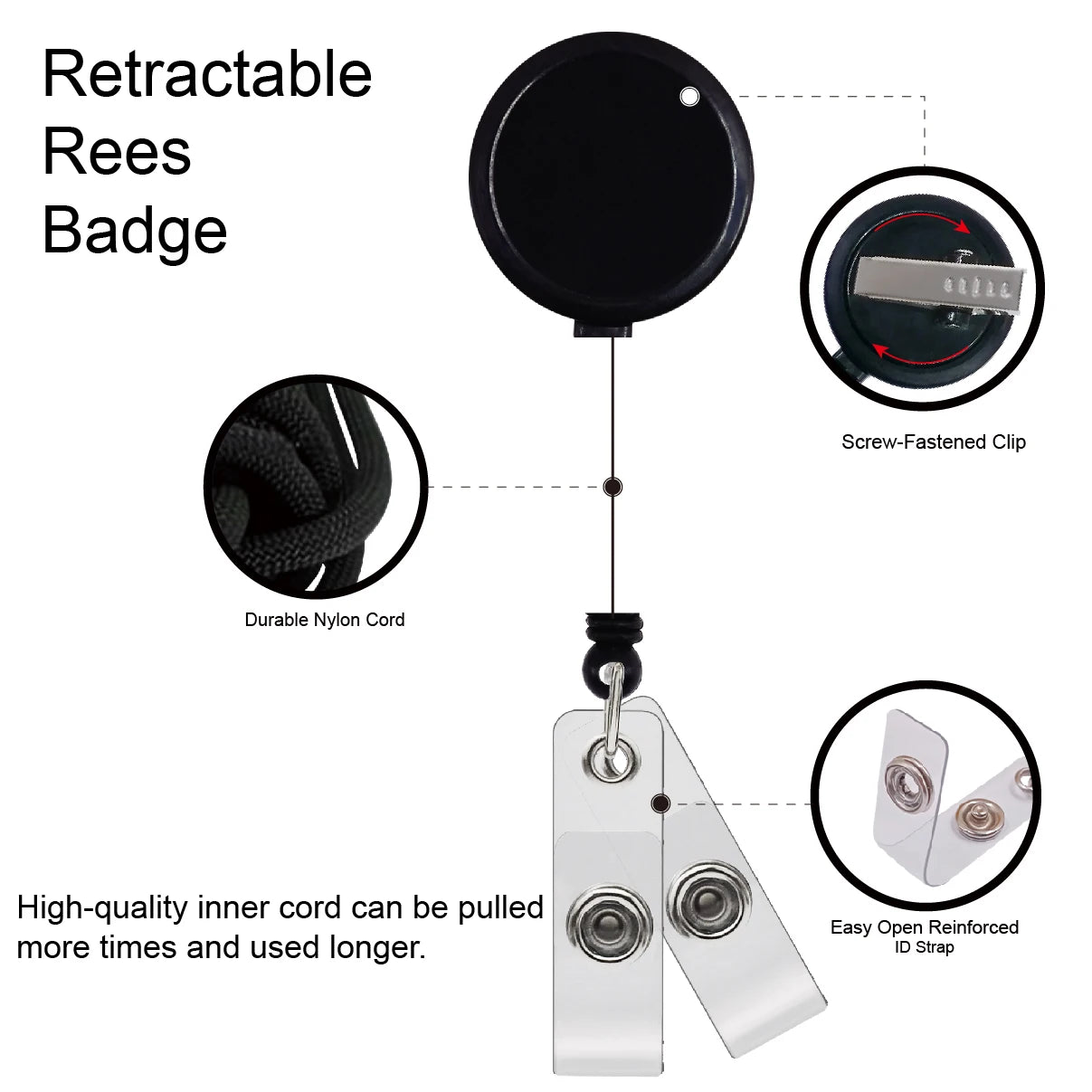 Retractable ID badge holder with rotating alligator clip 2 ID badge holder with black badge reel