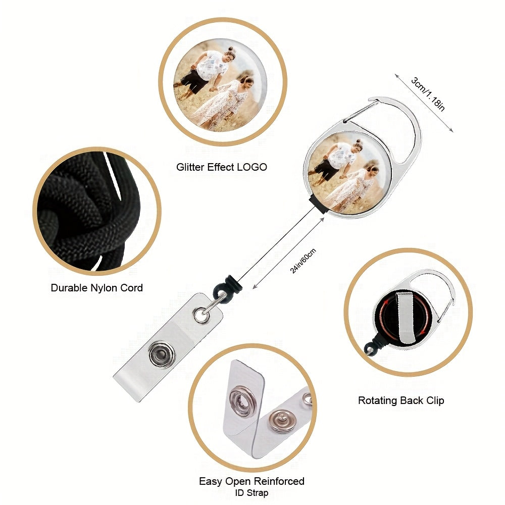 Custom Retractable Badge Reel with Photo Slot - Heavy-Duty ID Clip, Shiny Crystal Surface, Ideal for Nurses, Offices, and Teachers, Personalized ID Holder|Professional Appearance|Durable ID Holder, ID Badge Holder