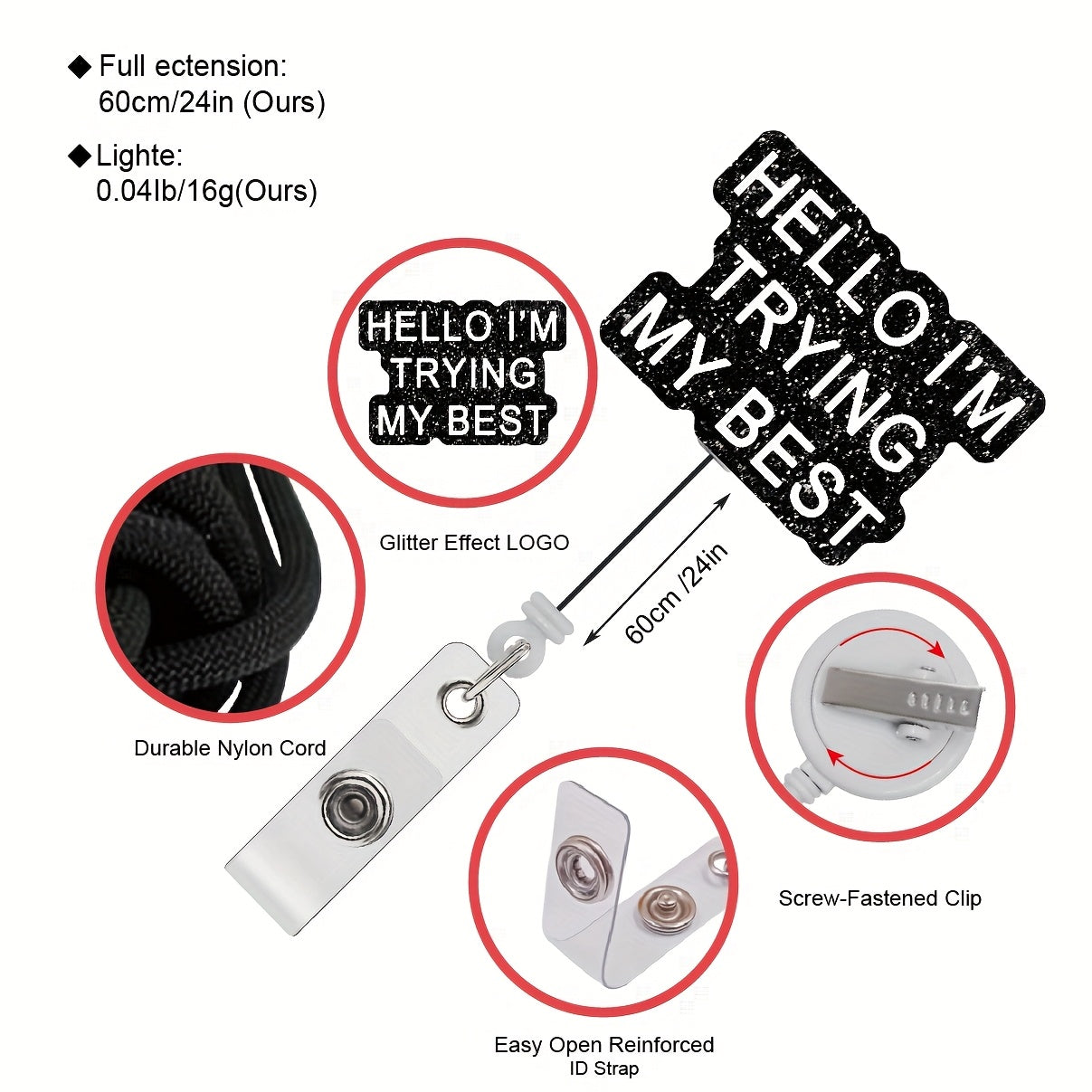 Badge Reel Rack with ID Clip Retractable For Nurse Nursing Name Tag Card Fun Fun Hello, I'm doing my best nursing student teacher RN LPN Medical Assistant Job Office Crocodile Clip