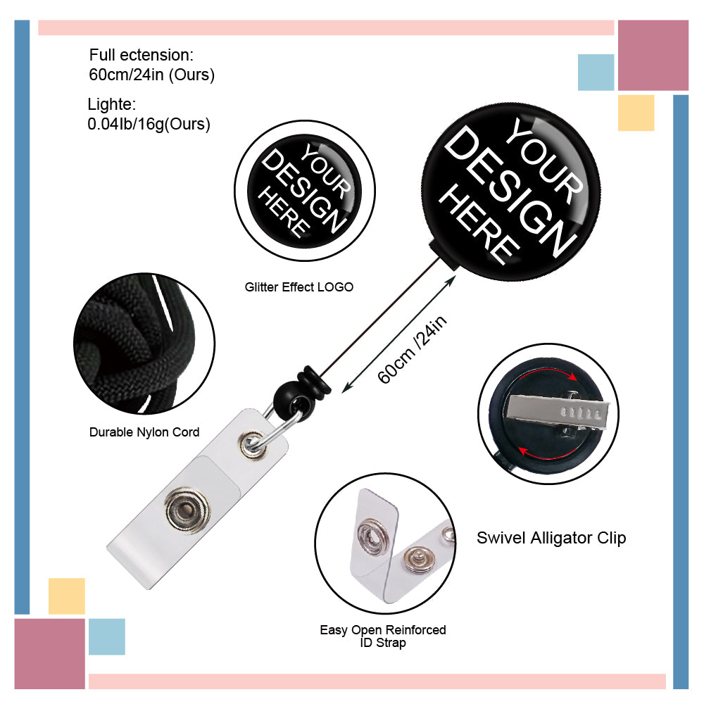 360° Swivel Alligator Clip badge reel black