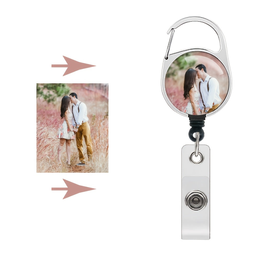 Custom Retractable Badge Reel with Photo Slot - Heavy-Duty ID Clip, Shiny Crystal Surface, Ideal for Nurses, Offices, and Teachers, Personalized ID Holder|Professional Appearance|Durable ID Holder, ID Badge Holder