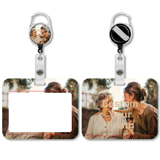 Customized horizontal ID card holder with a rotating badge