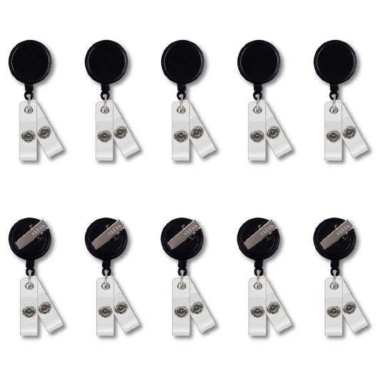 Retractable ID badge holder with rotating alligator clip 2 ID badge holder with black badge reel 