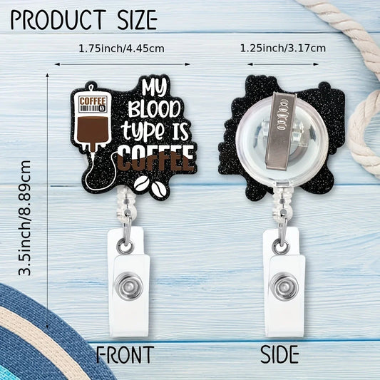 Cute My Blood Type is a coffee-able ID card holder that fits perfectly with nurse Doctor's durable acrylic retractable badge reel 